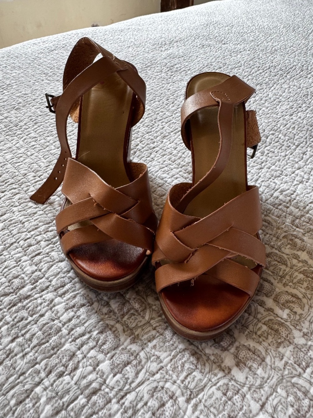 Brown Faux Leather Block Heels - Size 6